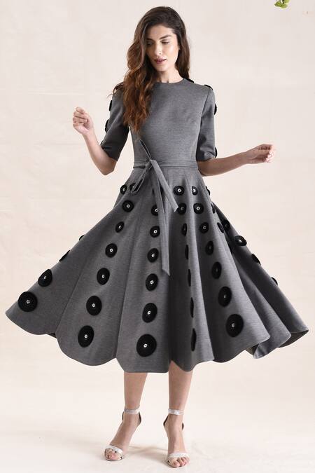 Buy_Urvashi Joneja_Black Embroidered Flared Dress_Online_at_Aza_Fashions