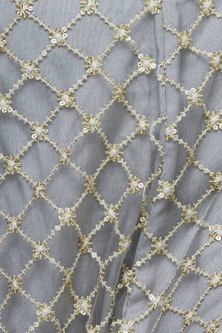 Abhi Singh_Grey Plunge Neck Hand Embroidered Bridal Lehenga Set _at_Aza_Fashions