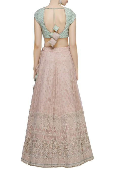 Shop Abhi Singh Green Plunge Neck Hand Embroidered Lehenga Set at Aza Fashions Shop_Abhi Singh_Green Plunge Neck Hand Embroidered Lehenga Set _at_Aza_Fashions