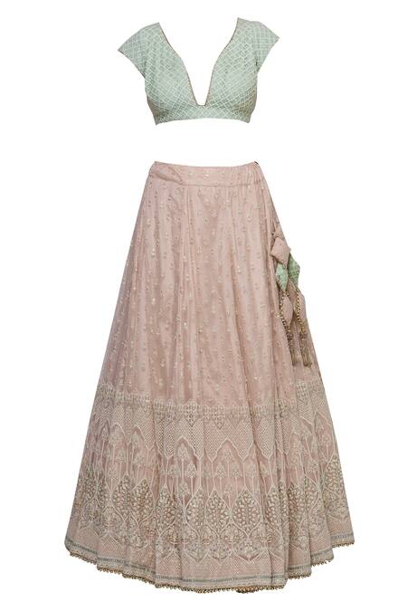 Buy Abhi Singh Green Plunge Neck Hand Embroidered Lehenga Set Online at Aza Fashions Buy_Abhi Singh_Green Plunge Neck Hand Embroidered Lehenga Set _Online_at_Aza_Fashions