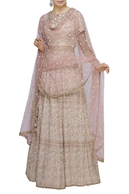 Abhi Singh Pink Round Hand Embroidered Bridal Lehenga Set 