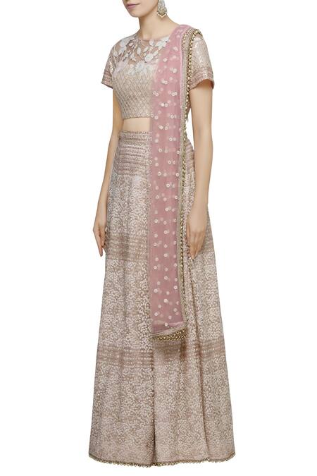 Abhi Singh_Pink Round Hand Embroidered Bridal Lehenga Set _Online_at_Aza_Fashions