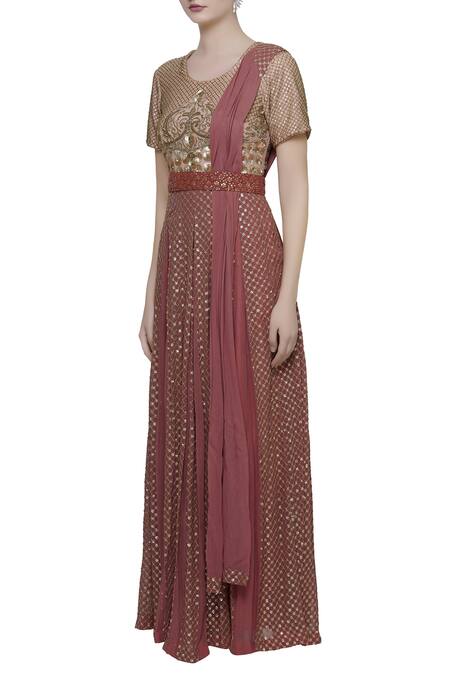 Abhi Singh Pink Round Hand Embroidered Anarkali With Attached Dupatta Online at Aza Fashions Abhi Singh_Pink Round Hand Embroidered Anarkali With Attached Dupatta _Online_at_Aza_Fashions
