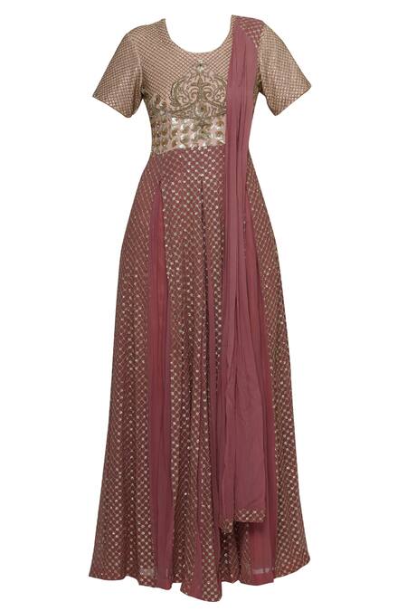 Buy Abhi Singh Pink Round Hand Embroidered Anarkali With Attached Dupatta Online at Aza Fashions Buy_Abhi Singh_Pink Round Hand Embroidered Anarkali With Attached Dupatta _Online_at_Aza_Fashions