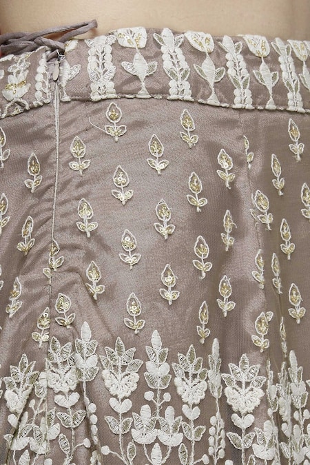 Abhi Singh_Grey Plunge Neck Hand Embroidered Bridal Lehenga Set  _at_Aza_Fashions