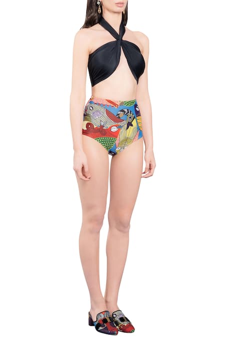 Shivan & Narresh Black Italian Jersey Two Piece Bikini Set