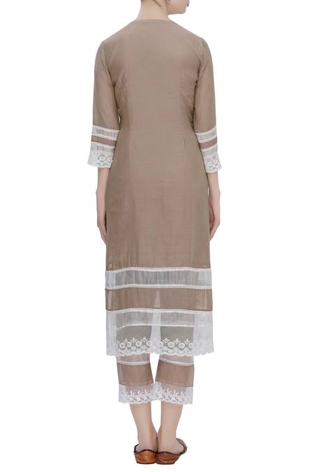Shop_Neha Khullar_Beige Cotton Silk Round Embroidered Kurta Set _at_Aza_Fashions