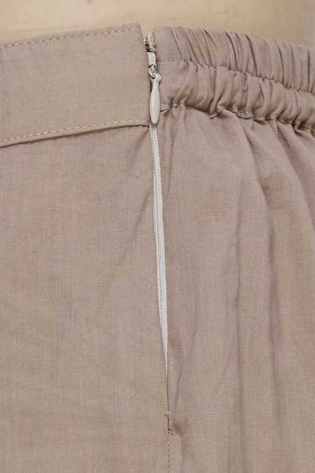 Neha Khullar_Beige Cotton Silk Round Embroidered Kurta Set _at_Aza_Fashions