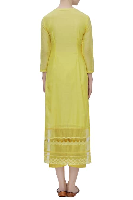 Shop Neha Khullar Yellow Silk, Kota Round Embroidered Kurta Set at Aza Fashions Shop_Neha Khullar_Yellow Silk, Kota Round Embroidered Kurta Set _at_Aza_Fashions