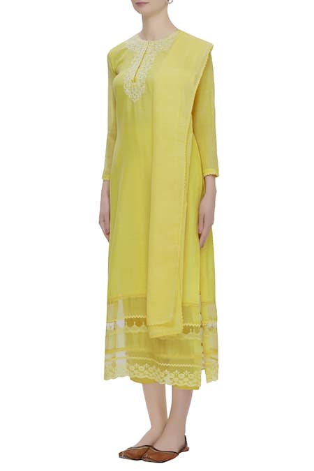 Neha Khullar Yellow Silk, Kota Round Embroidered Kurta Set Online at Aza Fashions Neha Khullar_Yellow Silk, Kota Round Embroidered Kurta Set _Online_at_Aza_Fashions