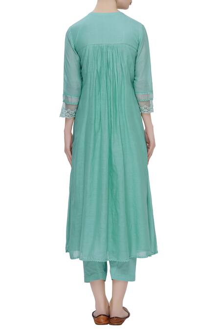 Shop_Neha Khullar_Blue Cotton Silk Round Embroidered Kurta Set _at_Aza_Fashions