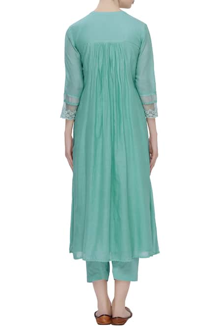 Shop Neha Khullar Blue Silk, Kota Key Hole Embroidered Kurta Set at Aza Fashions Shop_Neha Khullar_Blue Silk, Kota Key Hole Embroidered Kurta Set _at_Aza_Fashions
