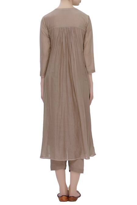 Shop_Neha Khullar_Brown Cotton Silk Round Embroidered Anarkali Pant Set _at_Aza_Fashions