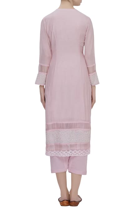 Shop Neha Khullar Pink Silk, Kota Round Embroidered Kurta Set at Aza Fashions Shop_Neha Khullar_Pink Silk, Kota Round Embroidered Kurta Set _at_Aza_Fashions