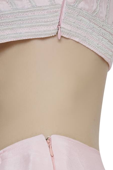 Neha Khullar Pink Chiffon Bead And Cutdana Embellished Wide Pre-draped Saree Set at Aza Fashions Neha Khullar_Pink Chiffon Bead And Cutdana Embellished Wide Pre-draped Saree Set _at_Aza_Fashions