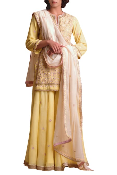 Sue Mue Handloom Embroidered Kurta Sharara Set 