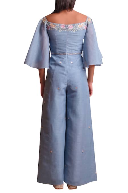 Sue Mue Linen Embroidered Jumpsuit 