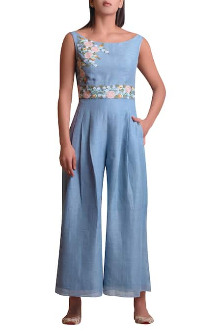 Sue Mue Linen Embroidered Jumpsuit 