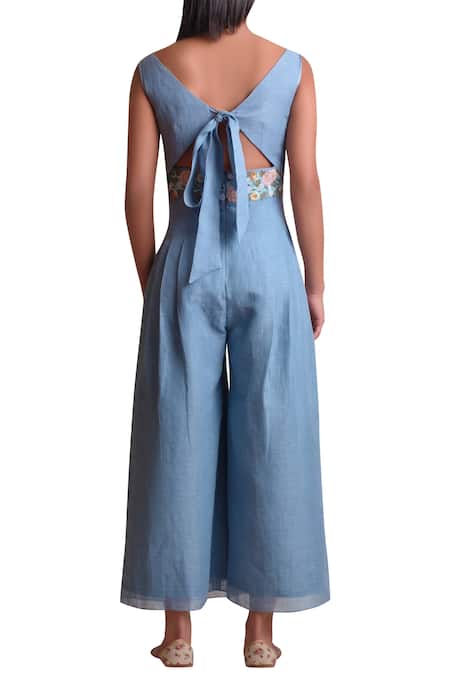 Sue Mue Linen Embroidered Jumpsuit 