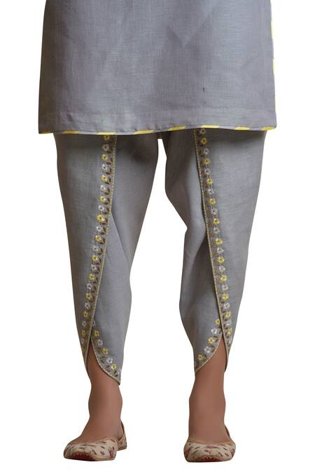 Shop Sue Mue Yellow Cotton, Linen Notch Collar Embroidered Kurta Dhoti Pant Set Online at Aza Fashions Shop_Sue Mue_Yellow Cotton, Linen Notch Collar Embroidered Kurta Dhoti Pant Set _Online_at_Aza_Fashions