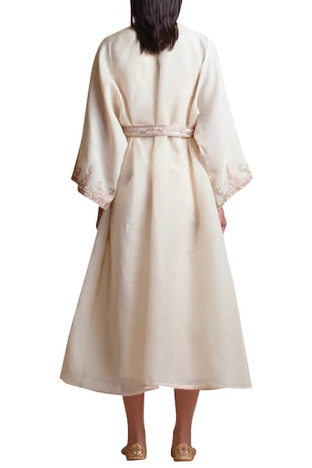 Shop Sue Mue Off White Cotton Keyhole Embroidered Jacket Kurta Set at Aza Fashions Shop_Sue Mue_Off White Cotton Keyhole Embroidered Jacket Kurta Set _at_Aza_Fashions