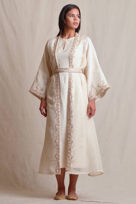 Buy Sue Mue Off White Cotton Keyhole Embroidered Jacket Kurta Set Online at Aza Fashions Buy_Sue Mue_Off White Cotton Keyhole Embroidered Jacket Kurta Set _Online_at_Aza_Fashions