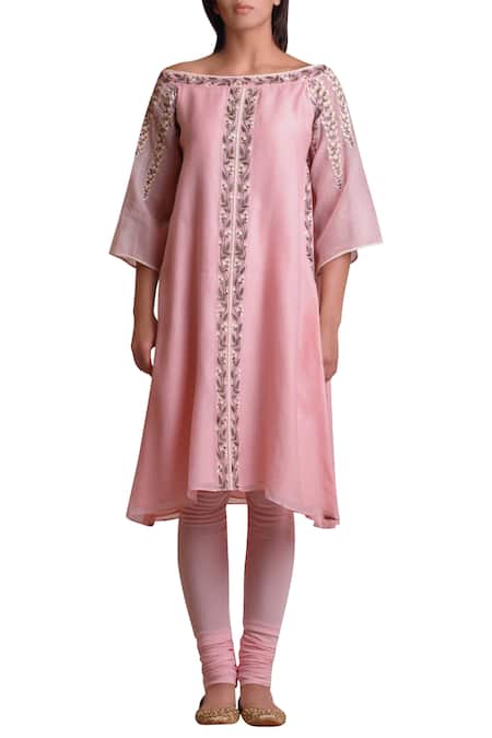 Buy Sue Mue Pink Cotton, Lycra Crepe Embroidered Kurta Set Online at Aza Fashions Buy_Sue Mue_Pink Cotton, Lycra Crepe Embroidered Kurta Set _Online_at_Aza_Fashions
