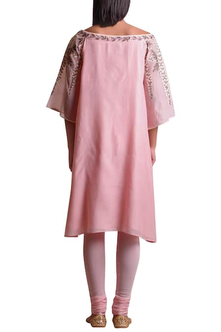 Shop Sue Mue Pink Cotton, Lycra Crepe Embroidered Kurta Set at Aza Fashions Shop_Sue Mue_Pink Cotton, Lycra Crepe Embroidered Kurta Set _at_Aza_Fashions