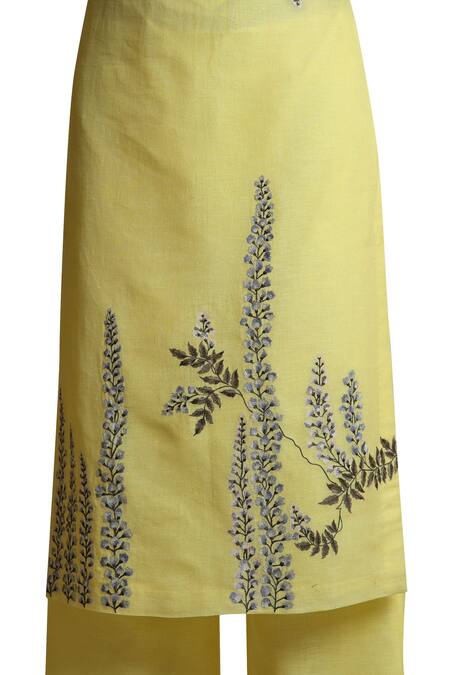 Shop Sue Mue Yellow Cotton, Linen Round Kurta Set Online at Aza Fashions Shop_Sue Mue_Yellow Cotton, Linen Round Kurta Set _Online_at_Aza_Fashions