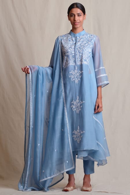 Sue Mue Handloom cotton embroidered kurta set 