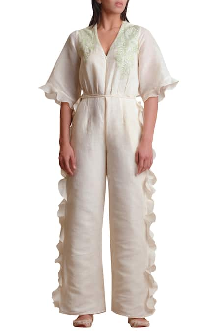 Sue Mue Linen Embroidered Jumpsuit 