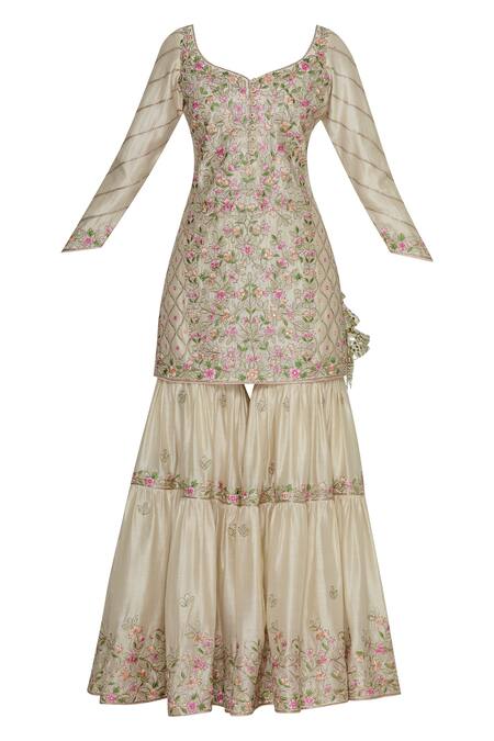 Buy Tamanna Punjabi Kapoor Beige Hand Embroidered Kurta Sharara Set Online at Aza Fashions Buy_Tamanna Punjabi Kapoor_Beige Hand Embroidered Kurta Sharara Set_Online_at_Aza_Fashions