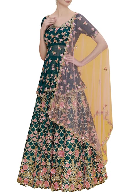 Neha Mehta Couture Green Hand Embrodiered Lehenga Set 