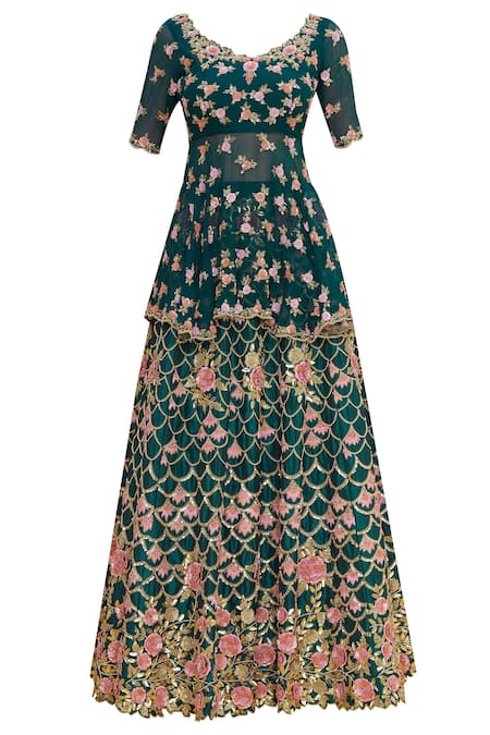 Buy Neha Mehta Couture Green Hand Embrodiered Lehenga Set Online at Aza Fashions Buy_Neha Mehta Couture_Green Hand Embrodiered Lehenga Set _Online_at_Aza_Fashions