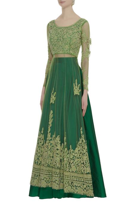 Neha Mehta Couture Green Round Embroidered Kurta And Lehenga Online at Aza Fashions Neha Mehta Couture_Green Round Embroidered Kurta And Lehenga _Online_at_Aza_Fashions