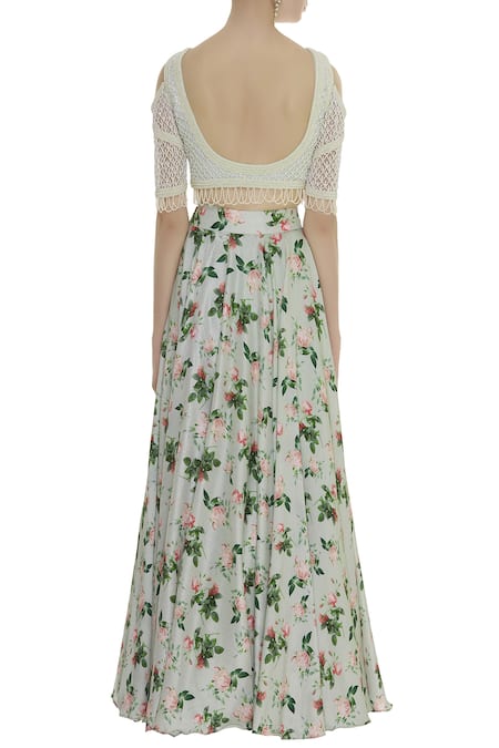 Shop Neha Mehta Couture White Leaf Neck Embroidered Lehenga Set at Aza Fashions Shop_Neha Mehta Couture_White Leaf Neck Embroidered Lehenga Set _at_Aza_Fashions