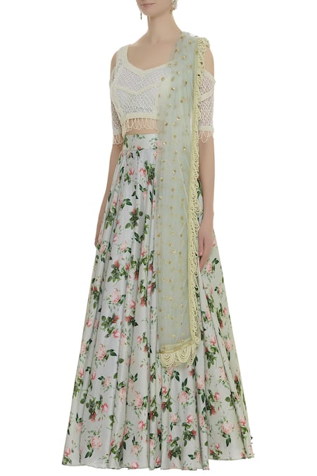 Neha Mehta Couture White Leaf Neck Embroidered Lehenga Set Online at Aza Fashions Neha Mehta Couture_White Leaf Neck Embroidered Lehenga Set _Online_at_Aza_Fashions