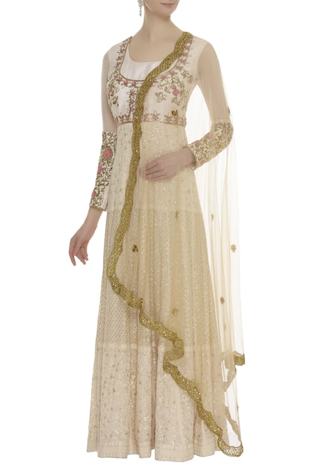 Neha Mehta Couture Peach Round Hand Embroidered Anarkali Set 