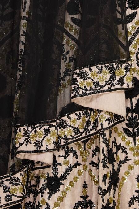 Neha Mehta Couture Black Leaf Neck Floral Embroidered Anarkali Set at Aza Fashions Neha Mehta Couture_Black Leaf Neck Floral Embroidered Anarkali Set _at_Aza_Fashions