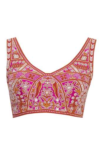 Buy Arpita Mehta Pink Raw Silk Pre-draped Saree With Embroidered Blouse Online at Aza Fashions Buy_Arpita Mehta_Pink Raw Silk Pre-draped Saree With Embroidered Blouse_Online_at_Aza_Fashions
