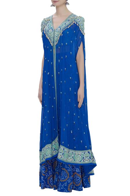 Arpita Mehta_Blue Georgette Embroidered Kurta With Bandhani Sharara_Online_at_Aza_Fashions