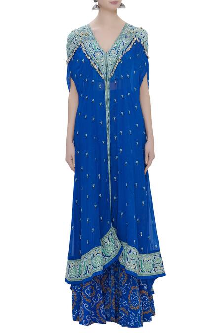 Buy_Arpita Mehta_Blue Georgette Embroidered Kurta With Bandhani Sharara_Online_at_Aza_Fashions
