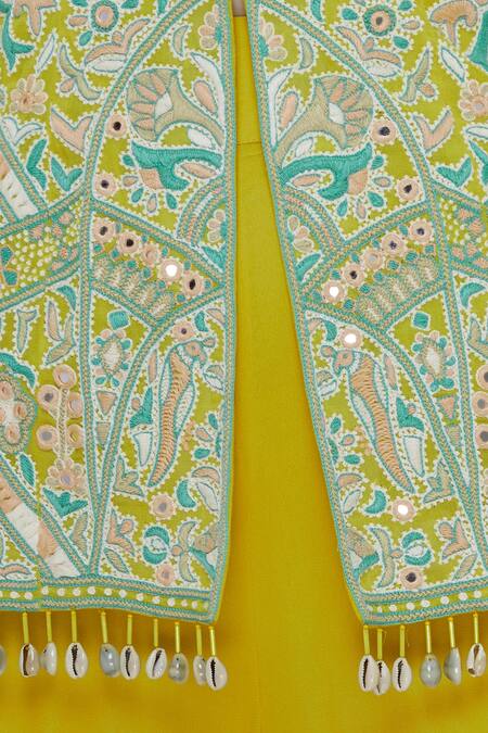 Shop_Arpita Mehta_Yellow Georgette Embroidered Jacket Style Kurta Sharara Set_Online_at_Aza_Fashions