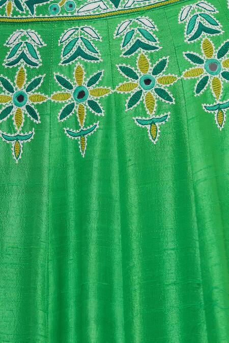 Arpita Mehta_Green Raw Silk Embroidered Lehenga Set_at_Aza_Fashions