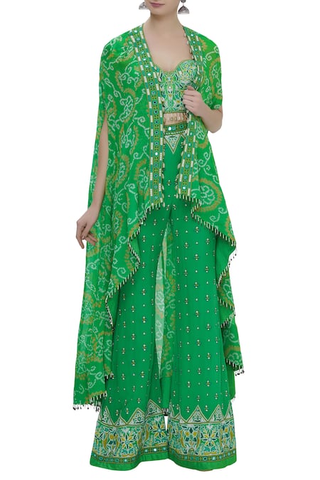 Arpita Mehta Green Embroidered Jacket Pant Set