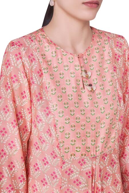 Grassroot By Anita Dongre_Floral Print Asymmetric Kurta_Online_at_Aza_Fashions