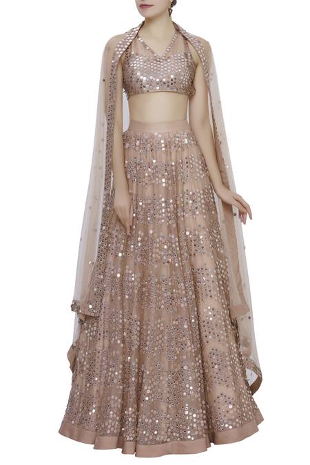 Maison Blu Peach Organza Embroidered Lehenga Set