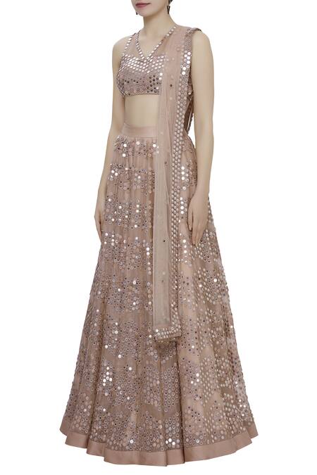 Maison Blu_Peach Organza Embroidered Lehenga Set_Online_at_Aza_Fashions