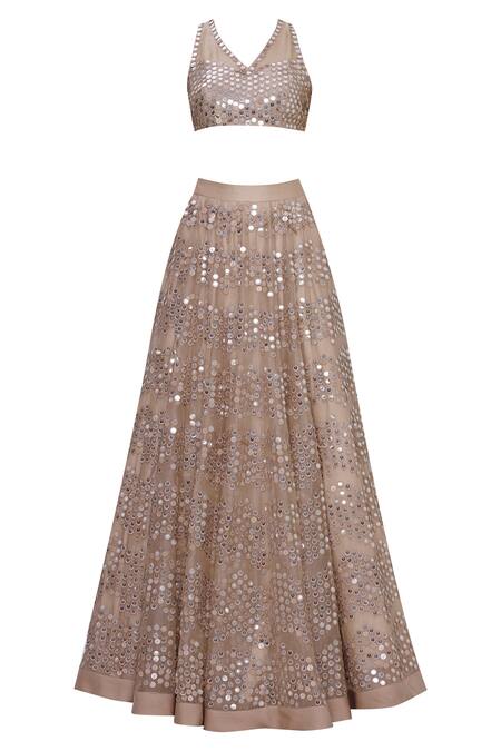 Buy_Maison Blu_Peach Organza Embroidered Lehenga Set_Online_at_Aza_Fashions