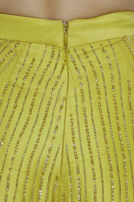 Shop_Maison Blu_Green Silk One Shoulder Cape With Pants_Online_at_Aza_Fashions